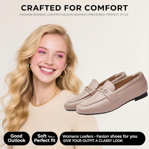 DeYashopin Women's Loafer Shoes Leisure Slip On Work Shoes Comfort Walking Flats, Nude 9 - Image 2