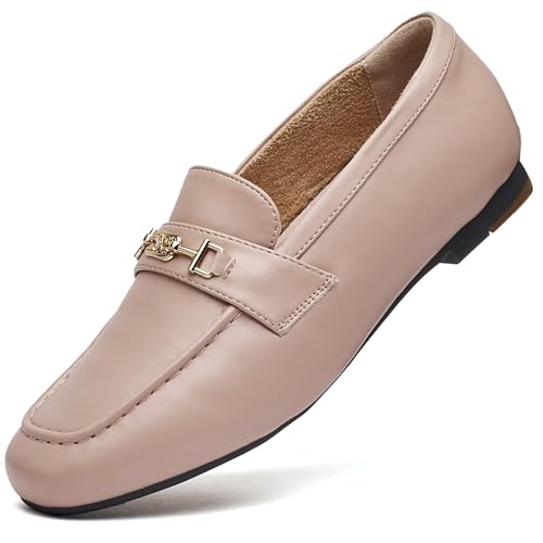 DeYashopin Women's Loafer Shoes Leisure Slip On Work Shoes Comfort Walking Flats, Nude 9 - Image 1