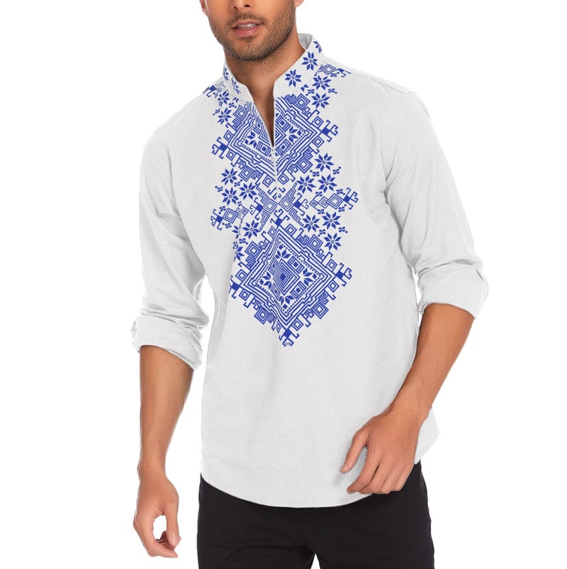 COOFANDY Mens Shirt Henley White Floral Print Casual Cotton Linen Beach Moroccan Men Clothing Hawaiian, 01white, Small, Long Sleeve - Image 1
