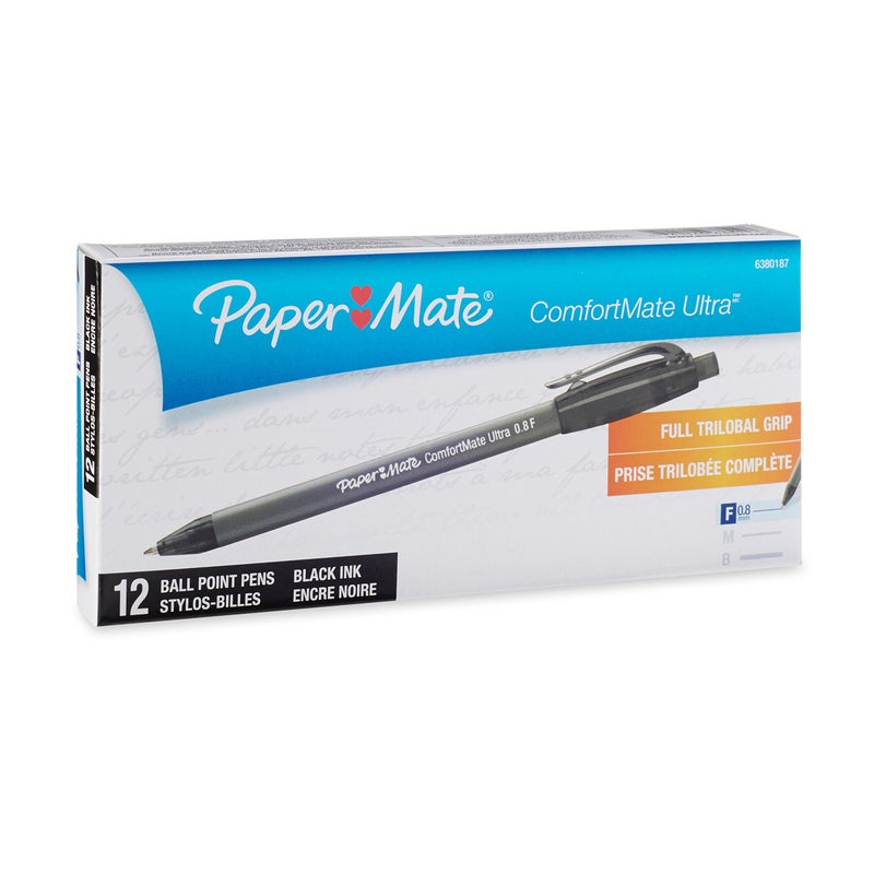 Paper Mate Comfortmate Retractable Fine Point Ballpoint Pens, 12 Black Ink Pens (6380187) - Image 2