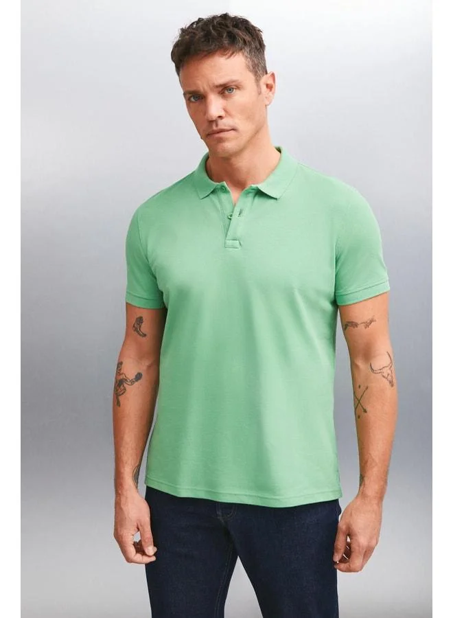 GRIMELANGE MARTEN Men's 100% Cotton Short Sleeve Regular Fit Green Polo Collar T-shirt.