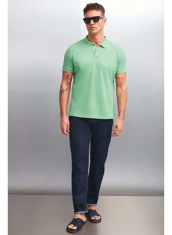 GRIMELANGE MARTEN Men's 100% Cotton Short Sleeve Regular Fit Green Polo Collar T-shirt.