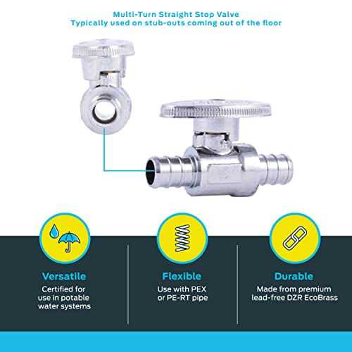 SharkBite صمام إيقاف مستقيم متعدد الدوران 1/2 بوصة من شيركبايت، ملحقات سباكة نحاسية، أنبوب PEX، PE-RT، 23063LF - Image 3