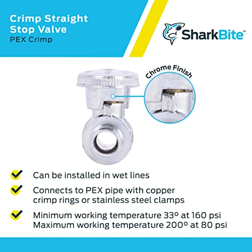 SharkBite صمام إيقاف مستقيم متعدد الدوران 1/2 بوصة من شيركبايت، ملحقات سباكة نحاسية، أنبوب PEX، PE-RT، 23063LF - Image 4
