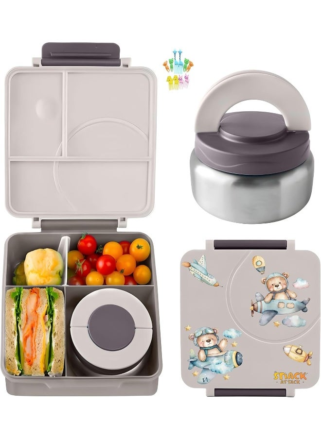 Snack attack Bento Lunch Box for Kids school with 9.7oz Soup thermos, Leak-proof Lunch Containers with 5 Compartment, thermos Food Jar, Food Containers for School (Grey And Mouhave Pilot)  - Image 5