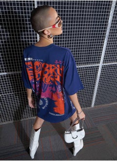 SASSAFRAS Futoku Graphic Print Oversized T-Shirt Dress by Styli  - Image 5