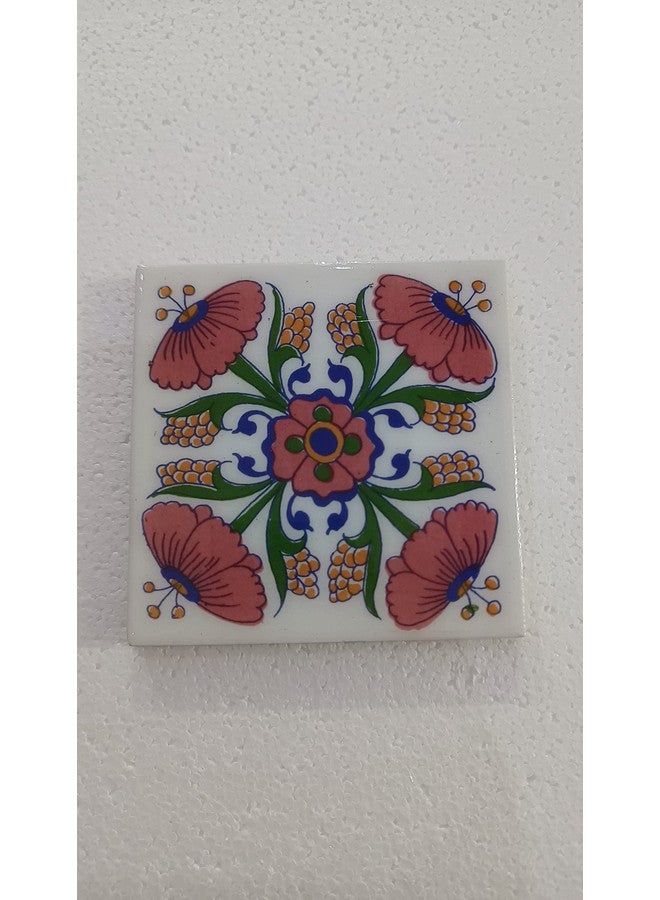 Shiv Kripa Blue Pottery Luxury Floral Decorative Crafted Tabletop Flooring Wall Interior Exterior Traditional 4 x 4 inch Tiles Pack of 6 Tiles (Blue) - Image 4