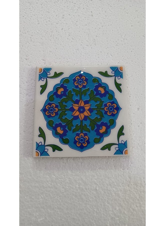 Shiv Kripa Blue Pottery Luxury Floral Decorative Crafted Tabletop Flooring Wall Interior Exterior Traditional 4 x 4 inch Tiles Pack of 6 Tiles (Blue) - Image 5