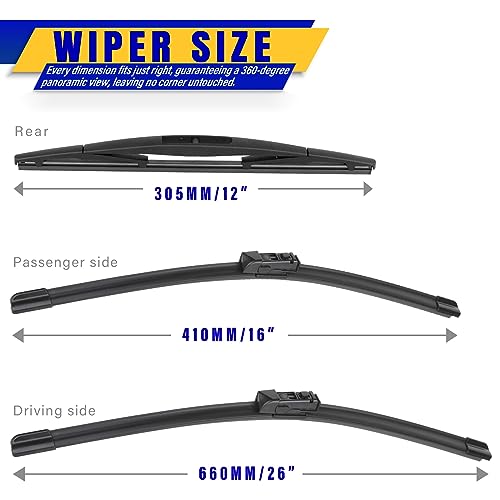 Rooppa 3 wipers Replacement for 2018-2023 Subaru crosstrek/2017-2023 Subaru Impreza, Windshield Wiper Blades Original Equipment Replacement - 26"/16"/12" (Set of 3) - Image 2