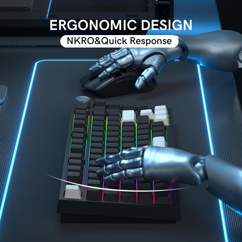 Keymatic Wireless Mechanical Keyboard,75% Hot Swappable Custom Keyboard with Knob,RGB Backlit,Side Printed PBT Keycaps,2.4GHz/USB-C/BT5.0 Mechanical Gaming Keyboards - Image 4
