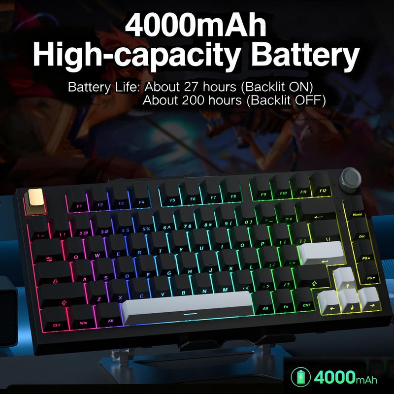 Keymatic Wireless Mechanical Keyboard,75% Hot Swappable Custom Keyboard with Knob,RGB Backlit,Side Printed PBT Keycaps,2.4GHz/USB-C/BT5.0 Mechanical Gaming Keyboards - Image 3