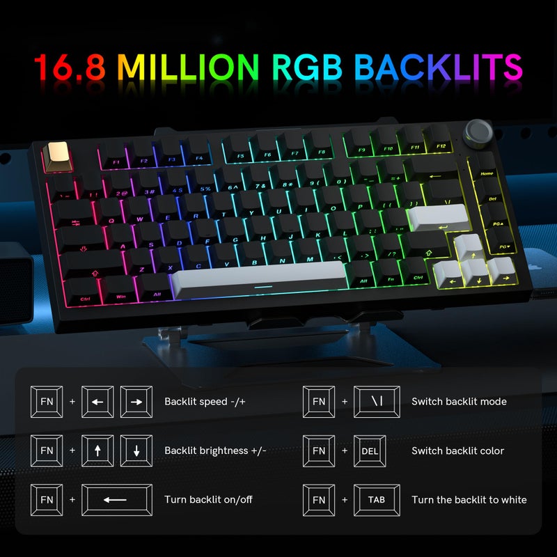 Keymatic Wireless Mechanical Keyboard,75% Hot Swappable Custom Keyboard with Knob,RGB Backlit,Side Printed PBT Keycaps,2.4GHz/USB-C/BT5.0 Mechanical Gaming Keyboards - Image 2