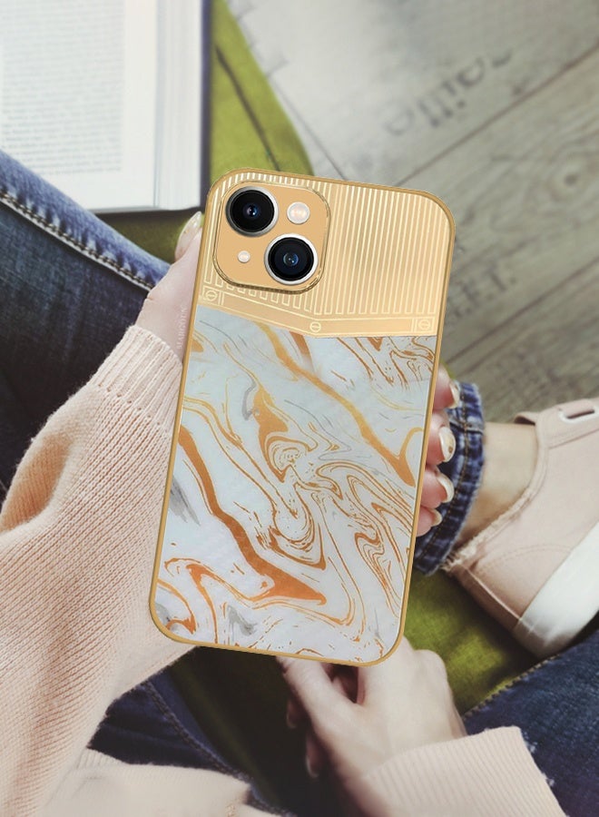 CATANES Luxury Gold Plated Case for iPhone 13 - Hybrid Electroplated Frame Back Cover with Carbon Fiber Texture - Marble Pattern White - Image 5