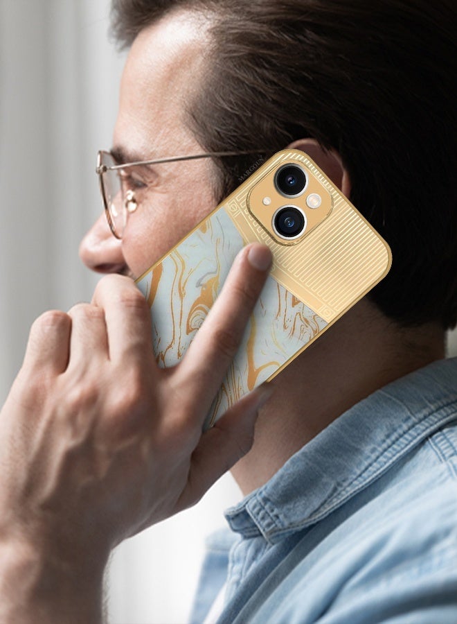 CATANES Luxury Gold Plated Case for iPhone 13 - Hybrid Electroplated Frame Back Cover with Carbon Fiber Texture - Marble Pattern White - Image 3