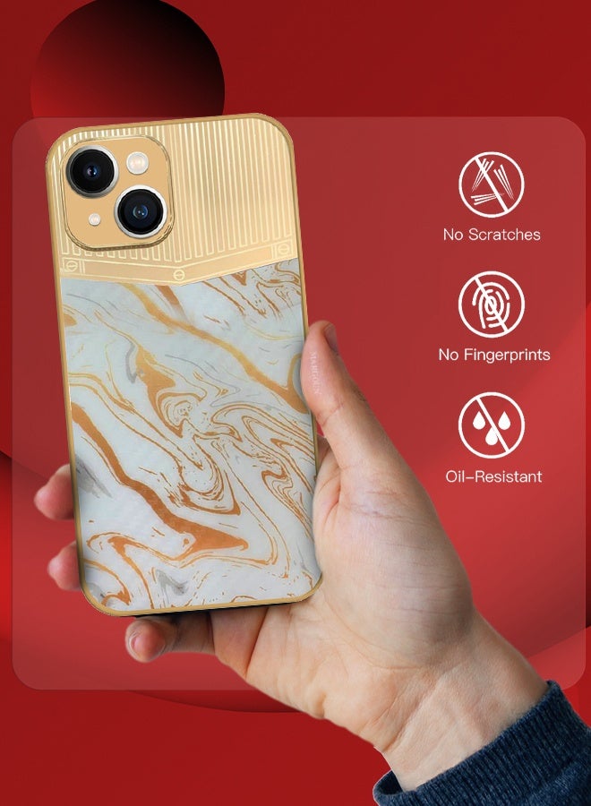 CATANES Luxury Gold Plated Case for iPhone 13 - Hybrid Electroplated Frame Back Cover with Carbon Fiber Texture - Marble Pattern White - Image 2