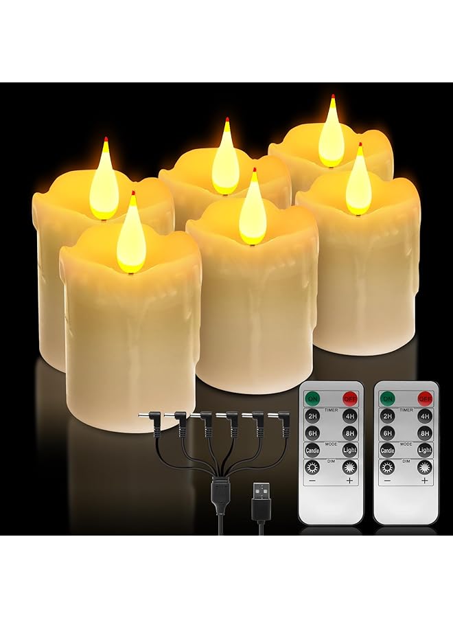 The Bros 6 Real Wax LED Candle Lights Warm White Light,USB Charging Pillar Candles with Timer Remote,Rechargeable Flameless Electronic Tea Candles,for Wedding,Church,Celebration,Indoor Home Decor - Image 1