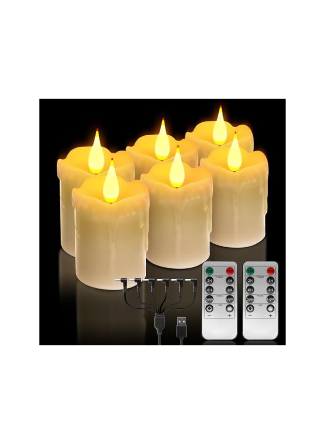 The Bros 6 Real Wax LED Candle Lights Warm White Light,USB Charging Pillar Candles with Timer Remote,Rechargeable Flameless Electronic Tea Candles,for Wedding,Church,Celebration,Indoor Home Decor - Image 2