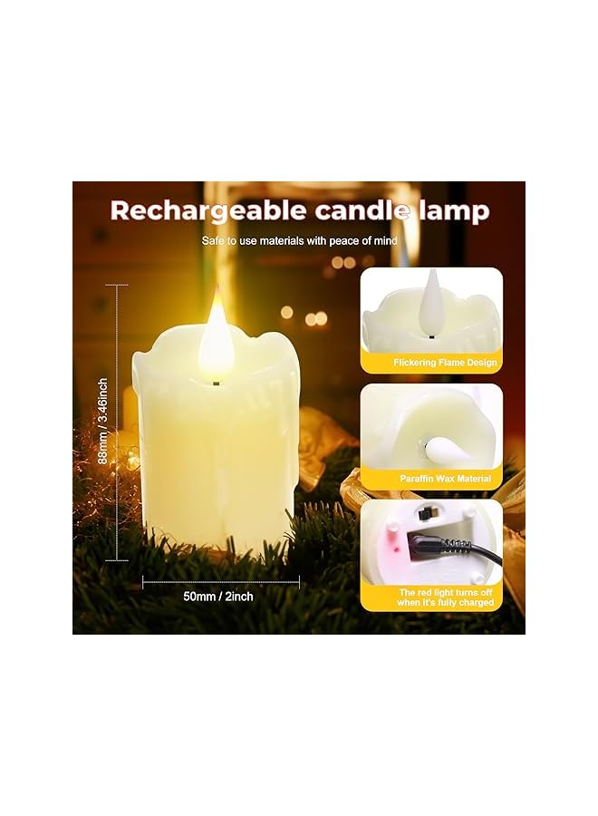 The Bros 6 Real Wax LED Candle Lights Warm White Light,USB Charging Pillar Candles with Timer Remote,Rechargeable Flameless Electronic Tea Candles,for Wedding,Church,Celebration,Indoor Home Decor - Image 4