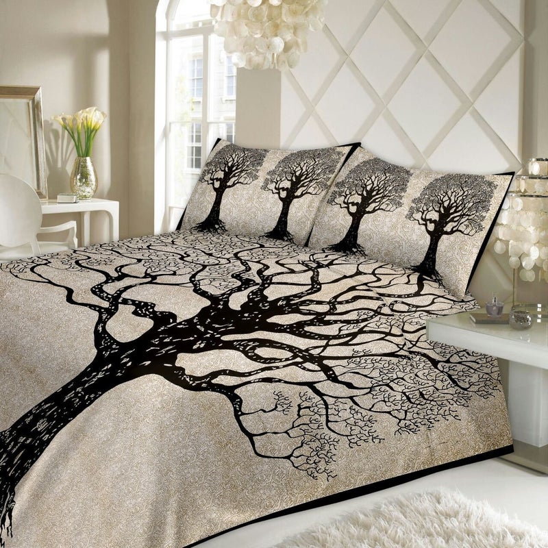 Monik Handicrafts Cotton Comfort Rajasthani Jaipuri Tradition King Size 1 Double Bedsheets with 2 Pillow Covers Black