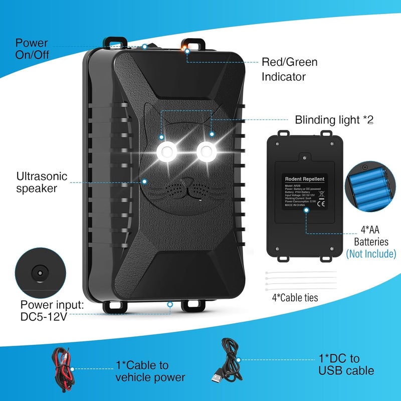 zechuan Rodent Repellent with Strobe Light, Battery-Powered Under Hood Mouse Repeller for Cars, Trucks, RVs, and Attics, Protects Car Engines and Spaces from Rats, Mice, and Squirrels, 1 Pack - Image 3