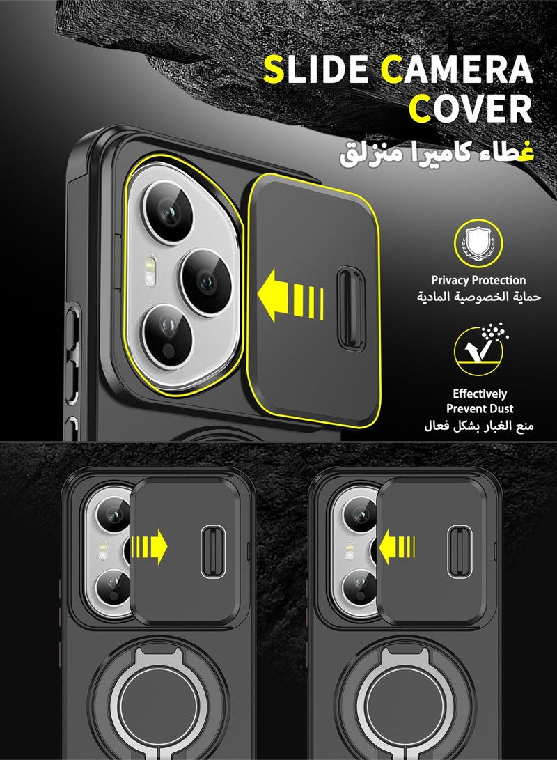 عش زي غلاف هونر 400 برو بغطاء كاميرا منزلق، ملمس ناعم، مغناطيس قوي جداً، حامل حلقة دوارة 360 درجة، حماية ضد الصدمات مع وسائد هوائية بارتفاع خفيف عند الزوايا، أسود، 1 قطعة - Image 2