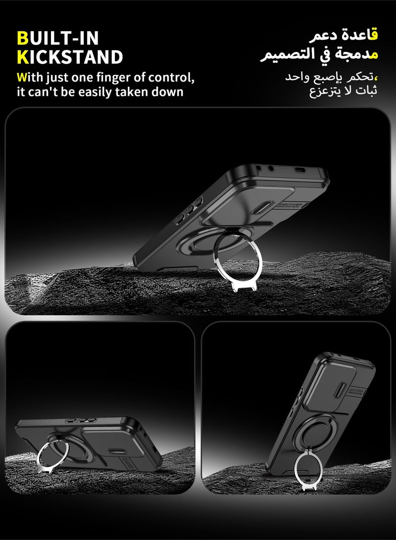 عش زي غلاف هونر 400 برو بغطاء كاميرا منزلق، ملمس ناعم، مغناطيس قوي جداً، حامل حلقة دوارة 360 درجة، حماية ضد الصدمات مع وسائد هوائية بارتفاع خفيف عند الزوايا، أسود، 1 قطعة - Image 5