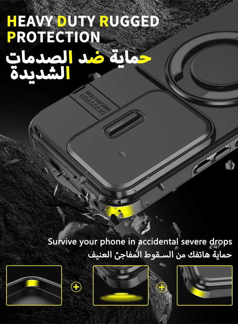 عش زي غلاف هونر 400 برو بغطاء كاميرا منزلق، ملمس ناعم، مغناطيس قوي جداً، حامل حلقة دوارة 360 درجة، حماية ضد الصدمات مع وسائد هوائية بارتفاع خفيف عند الزوايا، أسود، 1 قطعة - Image 3