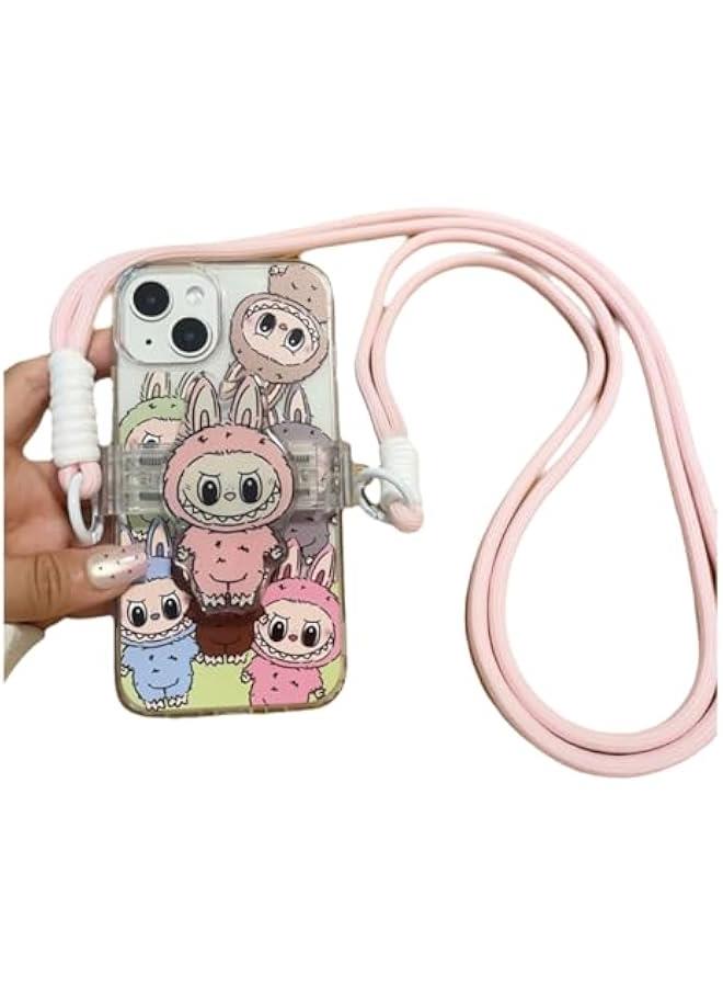 Arabest Cute Cartoon for Phone 15 Case with Card Slot Phone Case TPU Silicone Scratch Resistant Shockproof Kids Girls Women (15,Pink) - Image 1