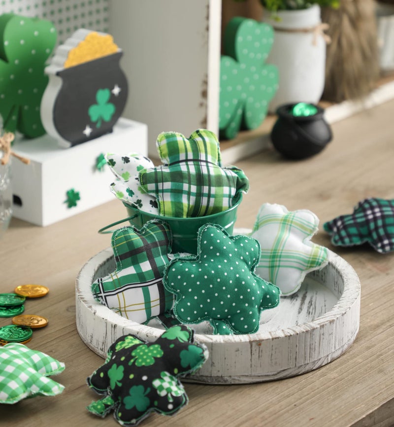 KORMMCO St. Patrick's Day Stuffed Fabric Shamrock, 8 Pieces Shamrock Shaped Ornaments, St. Patrick's Day Luck Clover Decoration for Tiered Tray Bowl Basket - Image 5