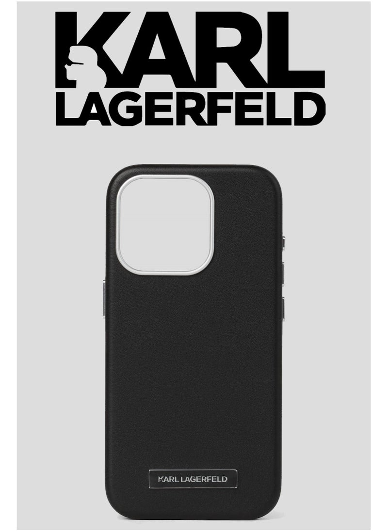 CG MOBILE iPhone 16 Pro Max MagSafe Cover, Original Logo, Leather Design, Velvet Interior, Approved by Global Brand (KARL LAGERFELD). by CG Mobile. Black  - Image 1