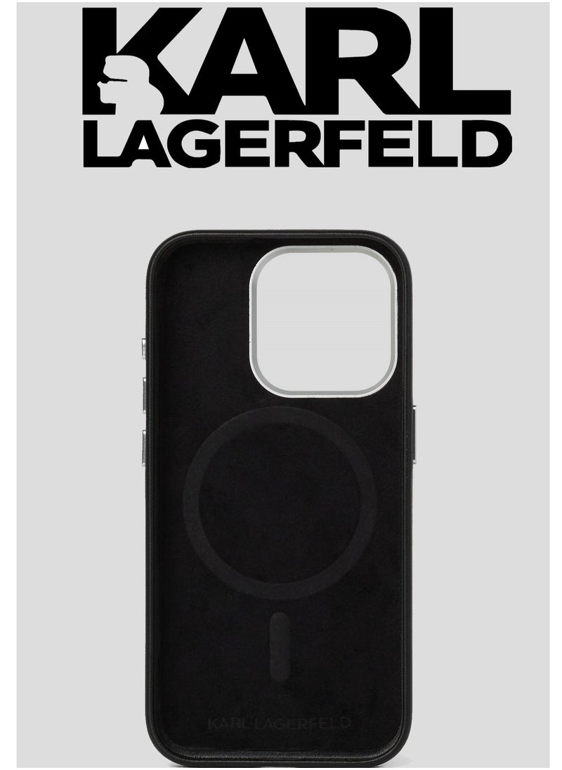 CG MOBILE iPhone 16 Pro Max MagSafe Cover, Original Logo, Leather Design, Velvet Interior, Approved by Global Brand (KARL LAGERFELD). by CG Mobile. Black  - Image 2