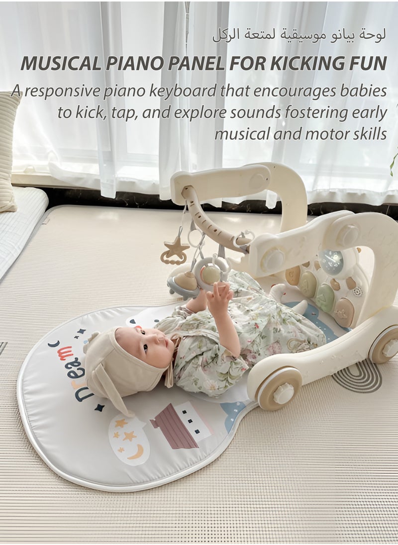 Toshionics 2 in 1 Sit and Stand Baby Fitness Walker with Musical Pedal Piano Keyboard Removable Hanging Rustle Toys Baby Infant Kids Small Children Feeding Crawling Play Mat Piano Toy Fitness Device Baby Kick and Play Mat Gym and Fitness Rack Musical Baby Toy for 3, 4, 5, 6, 7, 8, 9, 10, 11, and 12 Months Ages  - Image 2