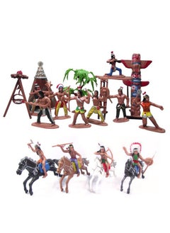 HAPTIME 21 Pcs Plastic Indian Figures Playset Toy Native American Figures With Horse, Tent, Totem Etc. Wild West Cowboy Miniature Kit Great For Kids Children As School Project, Christmas,Birthday Gift  - Image 1