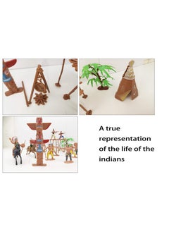 HAPTIME 21 Pcs Plastic Indian Figures Playset Toy Native American Figures With Horse, Tent, Totem Etc. Wild West Cowboy Miniature Kit Great For Kids Children As School Project, Christmas,Birthday Gift  - Image 3