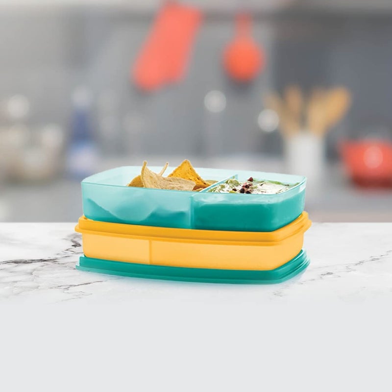 Tupperware حاوية غداء مقسمة رفيعة من توبيروير (مجموعة من 2)، أصفر وأزرق - Image 3