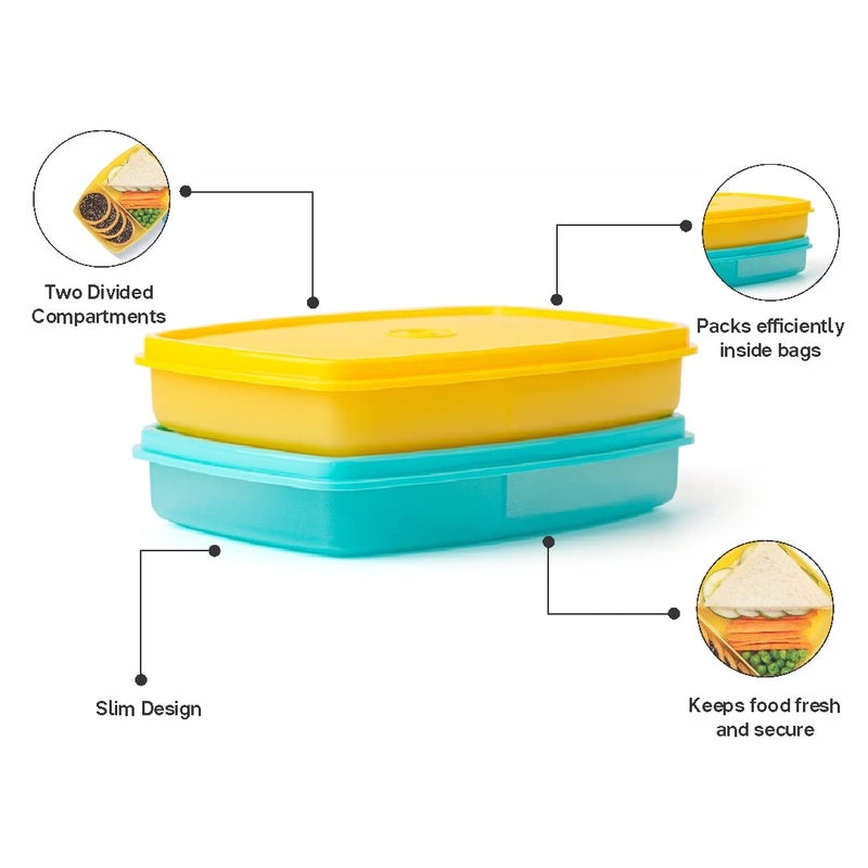 Tupperware حاوية غداء مقسمة رفيعة من توبيروير (مجموعة من 2)، أصفر وأزرق - Image 4