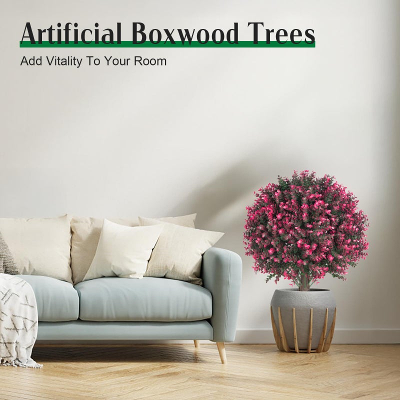 AOKIIE Set of 2 Artificial Rose Boxwood Topiary Ball Tree for Outdoor with Ground Spike, 22" UV Resistant Faux Greenery Shrubs, Fake Plants for Garden Yard Porch Patio(Rose/Red/Pink/Purple/Green) - Image 5