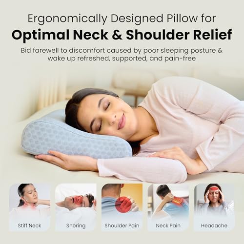 CareFoam Gel Memory Cervical Neck Pillow for Pain Relief Sleep, Improves Posture & Spinal Alignment, Neck Pain Relief Cushion with Ultra Responsive Memory Foam Washable Cover-King-Grey Pack of 1 - Image 4