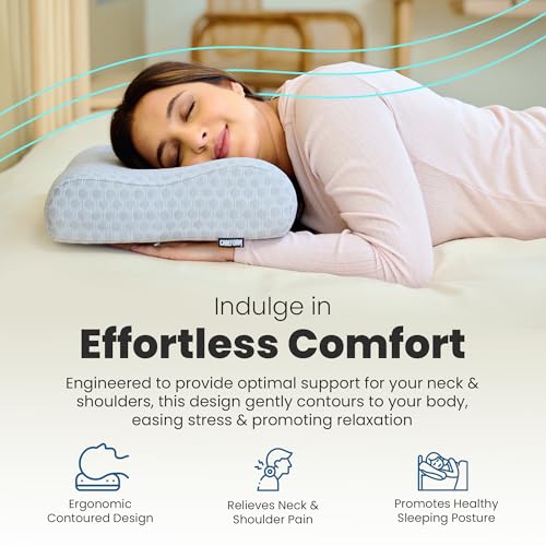 CareFoam Gel Memory Cervical Neck Pillow for Pain Relief Sleep, Improves Posture & Spinal Alignment, Neck Pain Relief Cushion with Ultra Responsive Memory Foam Washable Cover-King-Grey Pack of 1 - Image 2