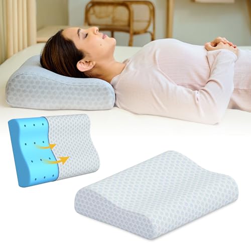 CareFoam Gel Memory Cervical Neck Pillow for Pain Relief Sleep, Improves Posture & Spinal Alignment, Neck Pain Relief Cushion with Ultra Responsive Memory Foam Washable Cover-King-Grey Pack of 1 - Image 1