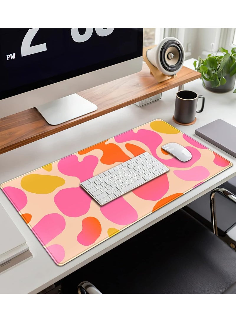 Pink Desk Mat Modern Abstract Large Mouse Pad XXL Cute Pink Desk Pad Keyboard Mat, Desk Accessories For Women Office Decor, Extended Mousepad 90cmx40cm Non-Slip Rubber Base With Stitched Edge - Image 2