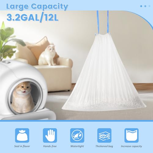 XcaseBar 80 Count Cat Litter Bags, Self Cleaning Litter Box Liners, 18.2 x 18.2 inches Replacement Drawstring Bags Fit for Automatic Robot Box (80 Counts/4 Rolls） - Image 3
