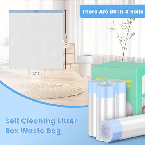 XcaseBar 80 Count Cat Litter Bags, Self Cleaning Litter Box Liners, 18.2 x 18.2 inches Replacement Drawstring Bags Fit for Automatic Robot Box (80 Counts/4 Rolls） - Image 4