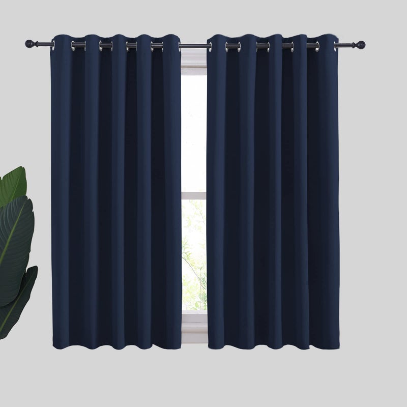 NICETOWN Blackout Draperies Curtains All Season Thermal Insulated Solid Grommet Top Blackout CurtainsDrapes for Kids Room Navy 1 Pair 70 x 54 inches
