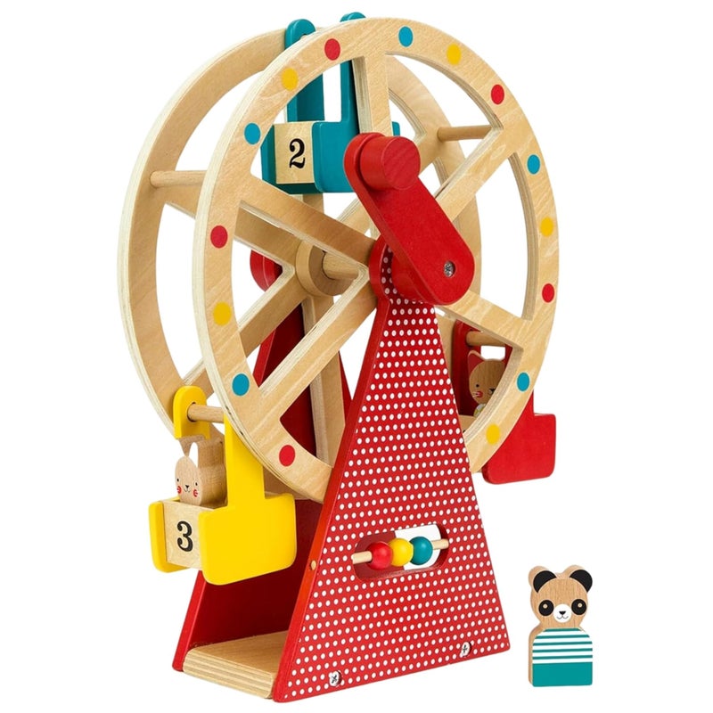 Petit Collage Petit Collage Ferris Wheel Carnival Wooden Toy 2 Animal Characters Included PreAssembled Wooden Ferris Wheel Toy with Sturdy Wood Construction NonToxic and Safe for Kids Ideal for Ages 3 