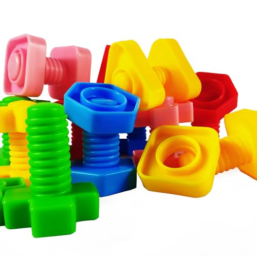 RAINBOW TOYFROG Jumbo Nuts and Bolts for Toddlers - 40 Pcs Screw Toys for Toddlers 1-3 - Occupational Therapy Toy with Storage Tote and Book - Shape Sorter Fine Motor Toy - Manipulatives for Preschoolers - Image 3