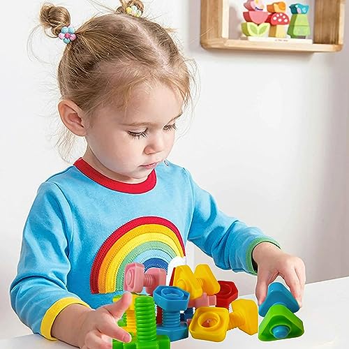 RAINBOW TOYFROG Jumbo Nuts and Bolts for Toddlers - 40 Pcs Screw Toys for Toddlers 1-3 - Occupational Therapy Toy with Storage Tote and Book - Shape Sorter Fine Motor Toy - Manipulatives for Preschoolers - Image 5