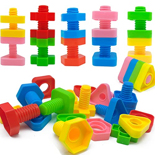 RAINBOW TOYFROG Jumbo Nuts and Bolts for Toddlers - 40 Pcs Screw Toys for Toddlers 1-3 - Occupational Therapy Toy with Storage Tote and Book - Shape Sorter Fine Motor Toy - Manipulatives for Preschoolers - Image 4
