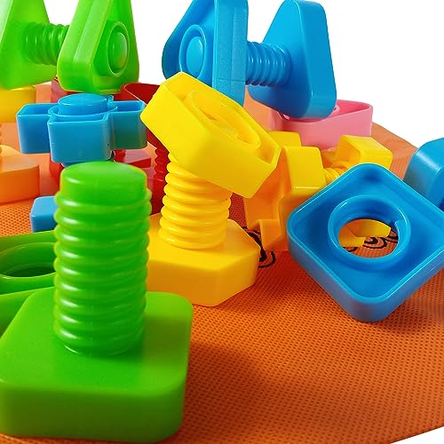 RAINBOW TOYFROG Jumbo Nuts and Bolts for Toddlers - 40 Pcs Screw Toys for Toddlers 1-3 - Occupational Therapy Toy with Storage Tote and Book - Shape Sorter Fine Motor Toy - Manipulatives for Preschoolers - Image 2