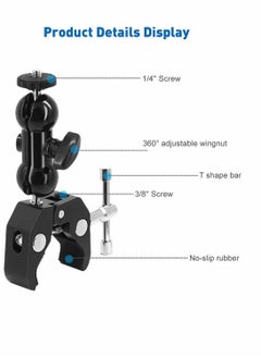 Y&D Roll over image to zoom in Camera Clamp, Magic Arm, Double Ball Head Adapter, for Canon Nikon DSLR Camera/for Gopro/LED Lights (black)  - Image 5